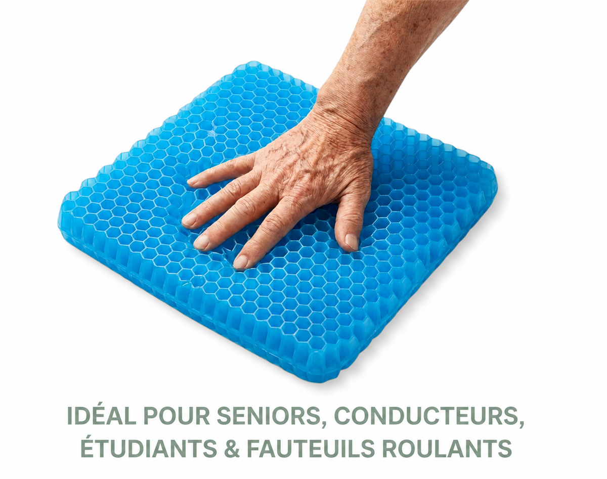Coussin d'assise en gel Véane – Répartit la pression – Coccyx, hanches et bas du dos